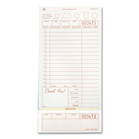 Amercareroyal Guest Check Loose-Pack Refill, 15 Lines, Three-Part Carbonless, 4.2 x 8.5, 200 Forms/Pad, 10PK GC4997-3